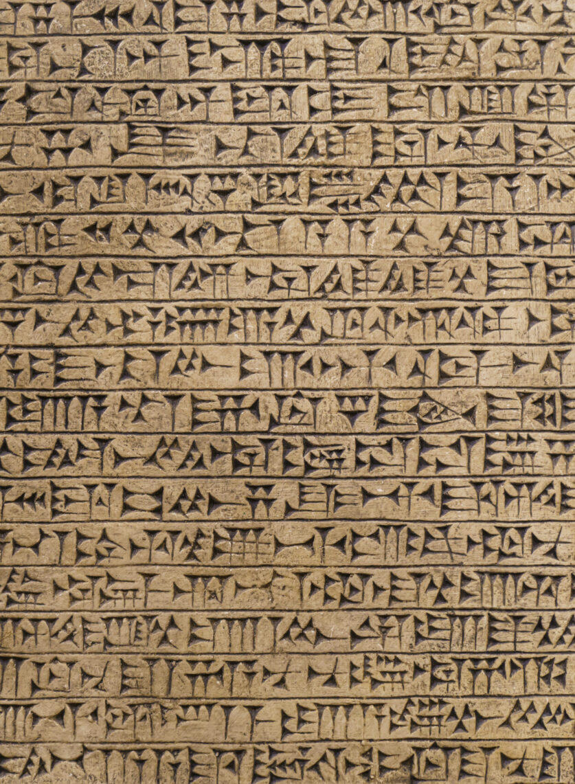 Babylonian historical writing background. Ancient hieroglyphs of the Sumerian and Babylonian civilizations. Archaeological objects and antiquities. High quality photo